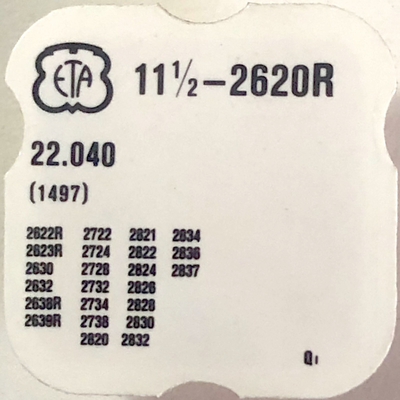 ETA Cal. 2620R Ref. 22.040 1497 Vintage Watch Part 2821 2822 2823 2824 2825 Etc