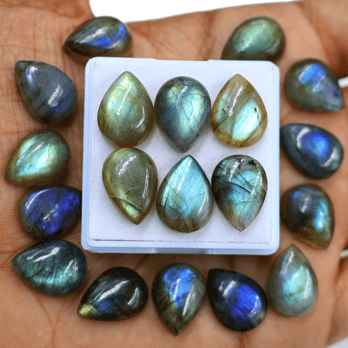 19 Pcs Natural Labradorite Multi Blue Flash 16x12mm Pear Cabochon Gemstones Lot - Picture 11 of 12