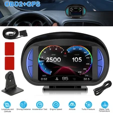 OBD2+GPS HUD Gauge Car Digital Head Up Display Speedometer Turbo RPM Alarm Temp