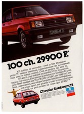 1979 SUNBEAM TI Vintage Original Print AD - Red Chrysler car France 100 HP