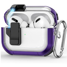 For AirPods 4 3/Pro2 Clear Automatic Snap Switch Secure Lock Case with Keychain