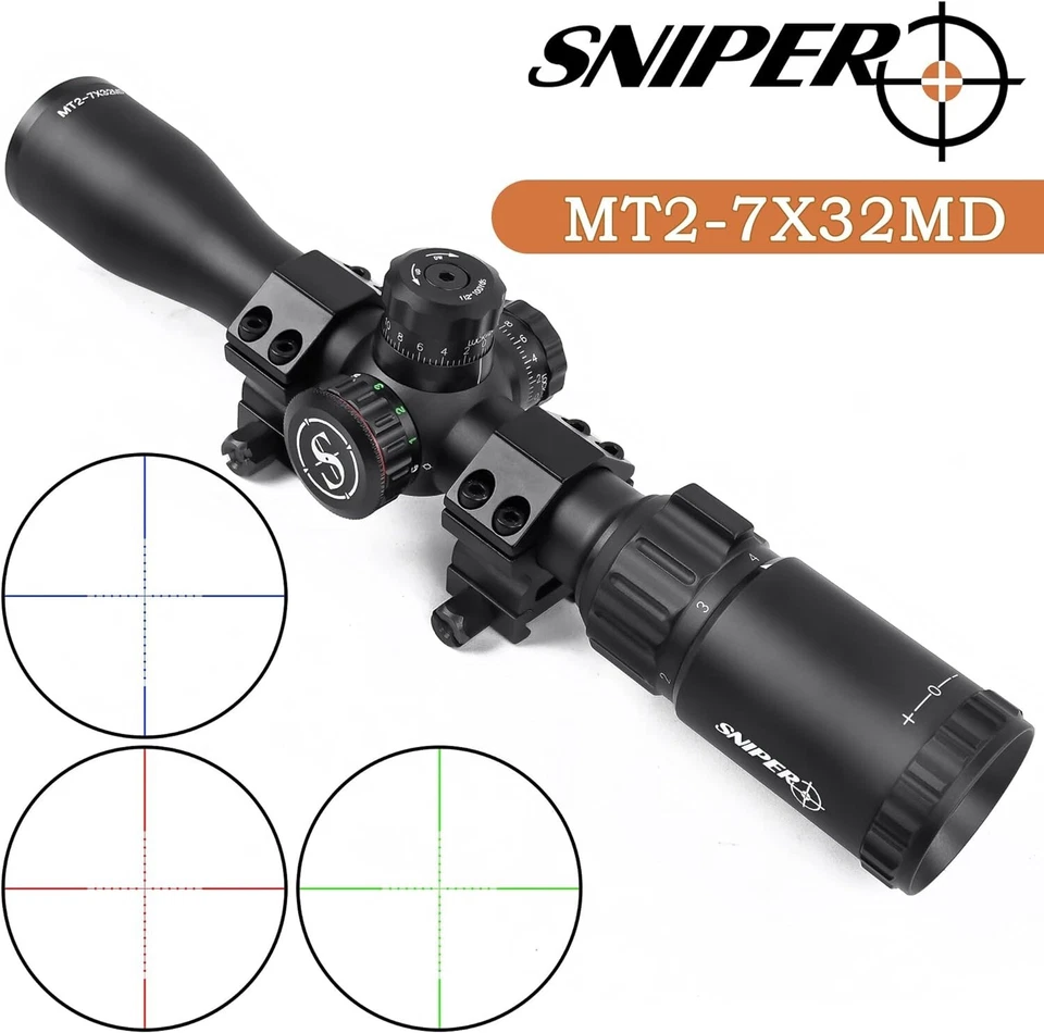 Mira para rifle MT2-7X32MD Mil-dot R/G/B iluminada con anillo para Picatinny Foto 4 de 4