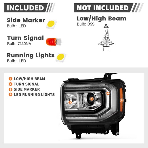 HID/Xenon Type LED DRL Projector Headlight 2016-2018 GMC Sierra 1500 Driver Side - Picture 5 of 5