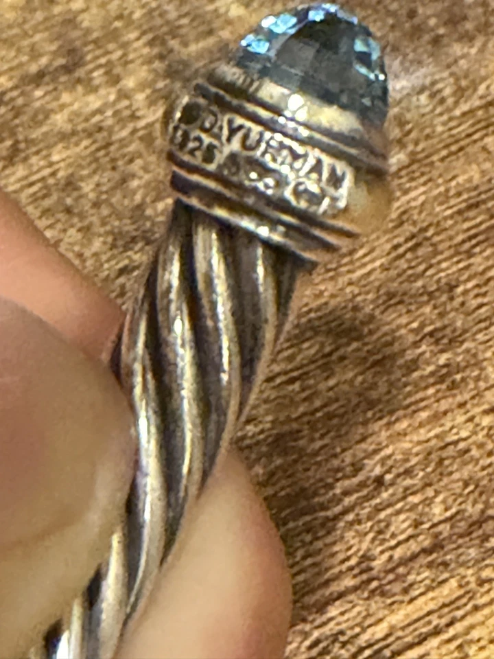 David Yurman Sterling Silver 7mm Cable Classic blue topaz  14k Gold Bracelet - Image 4 of 4
