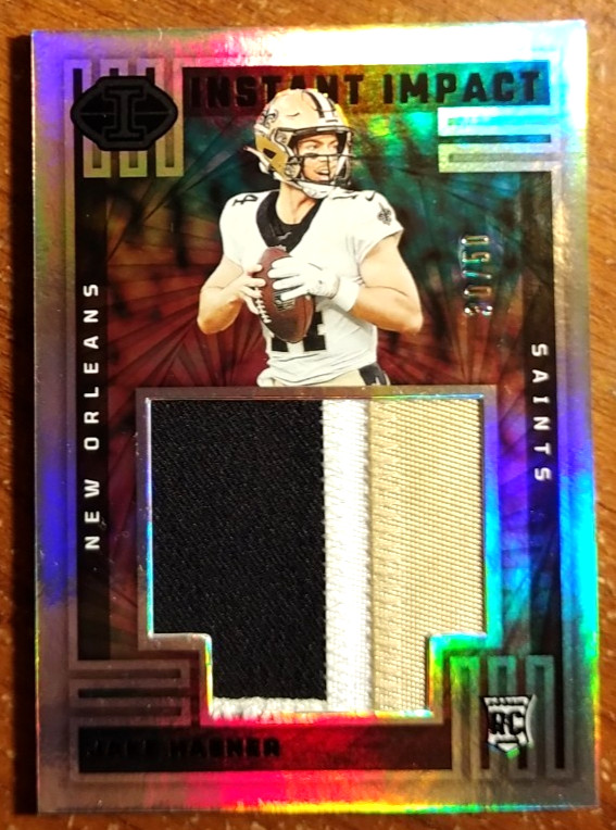 Jake Haener 2023 Illusions Instant Impact 3 Color Rookie Patch /50 - N.O. SAINTS