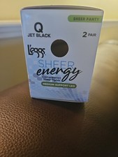 L'eggs SHEER energy Med Leg Support Sheer Pantyhose, Tights 2 Pair Jet Black Q