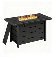 Propane Fire Pit 43" Outdoor 50000 BTU w/Lid, Lava Rock & Waterproof Cover
