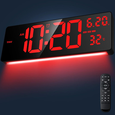 16.5'' Large Digital Wall Clock with RGB Night Lights, Auto Dimmer, Remote Contro