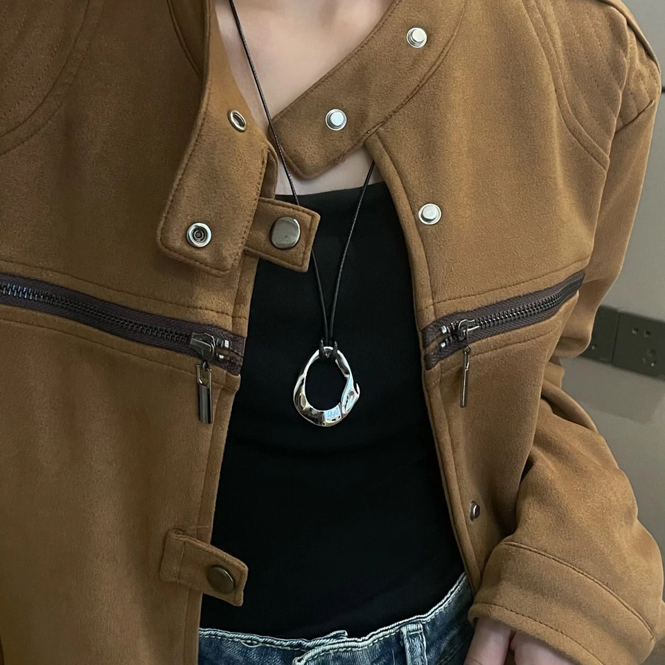 Moderno Abstracto Escultural Plata 925 Colgante Cuerda de Cera Collar Cordón Declaración Foto 4 de 4