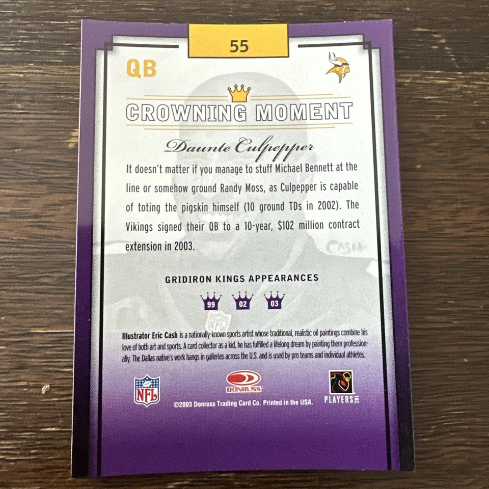 2003 Donruss Gridiron Kings - Daunte Culpepper #55 - Image 2 of 2