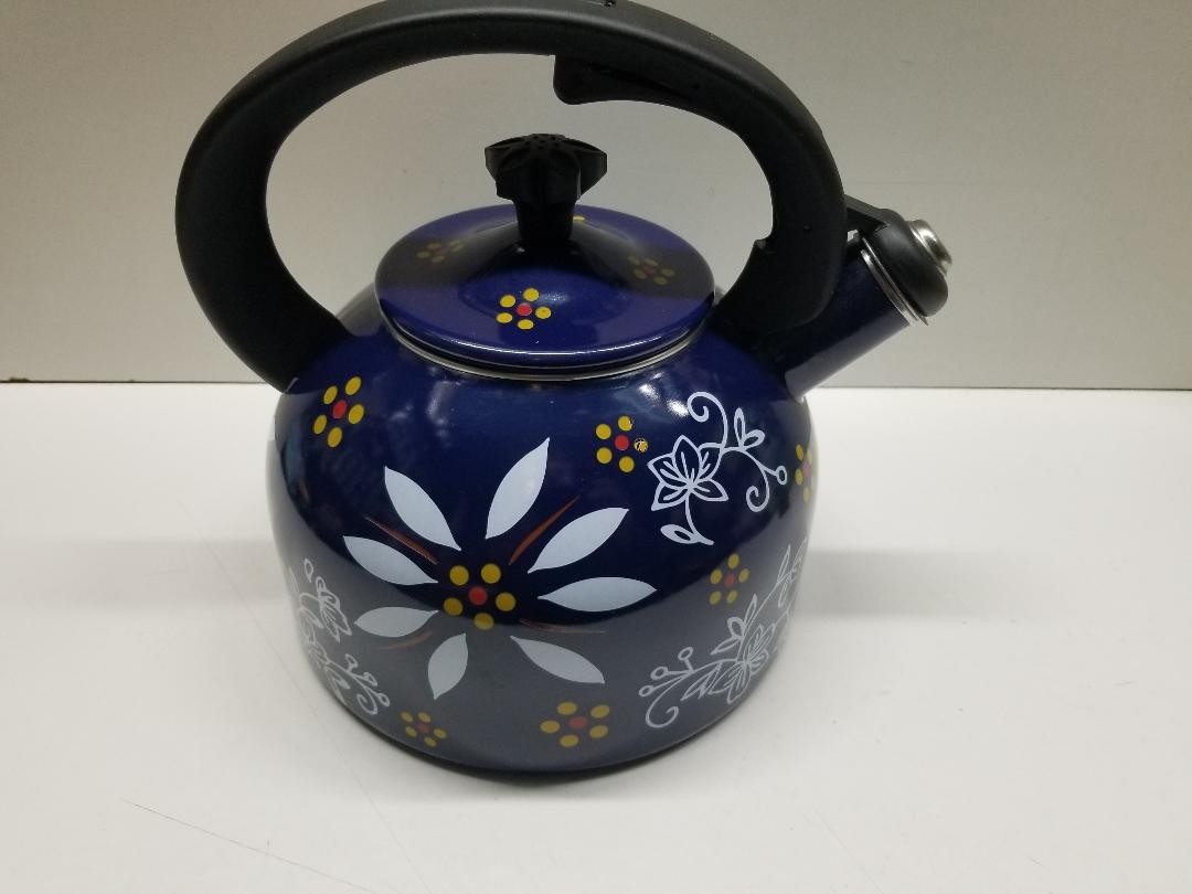 Temp-tations By Tara 2.3 Qt Blue Tea Kettle Teapot Stovetop Safe Excellent