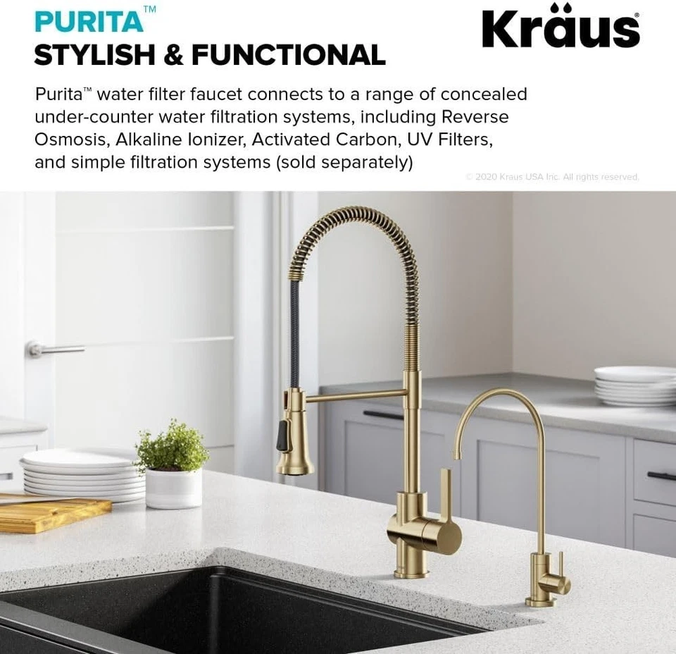 Elegant Spot-Free Antique Champagne Bronze Filter Faucet with 360° Swivel Spout - Image 4 of 4