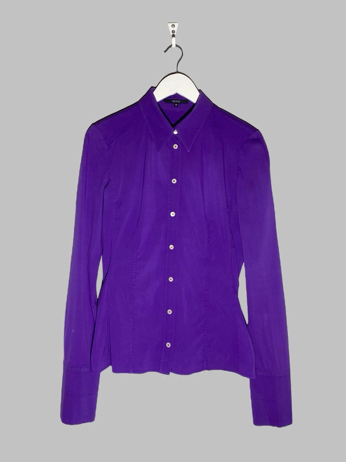 Chemisier femme Gucci violet boutonné taille 46 Italie manches longues stretch