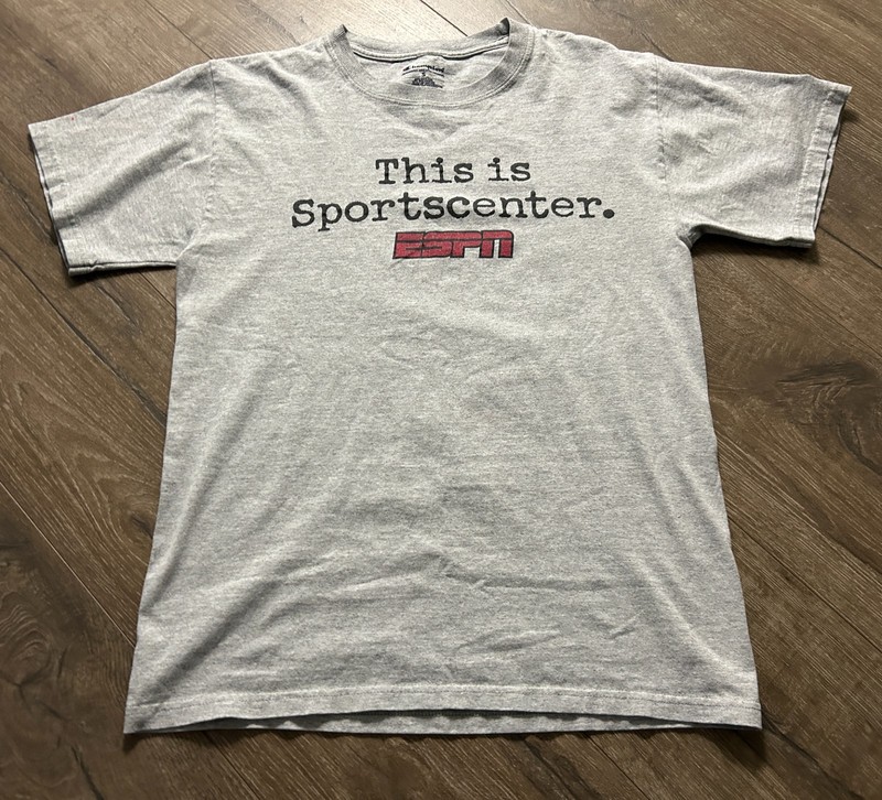 Champion ESPN Sportscenter T Shirt Mens Small Gray Short Sleeve TV Promo