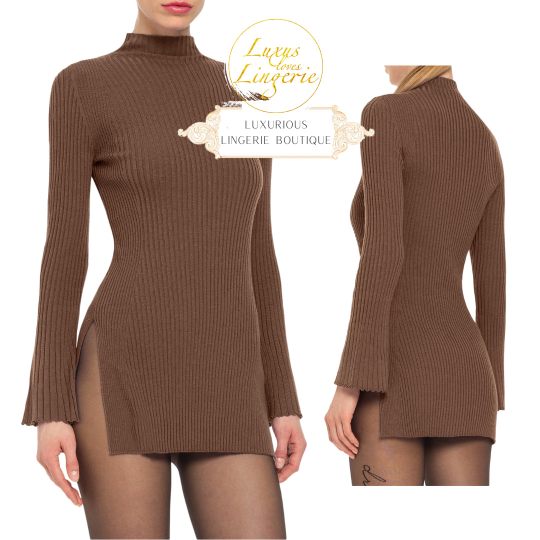 Merino Rib Top Long Sleeves By Wolford M Saba Brown Top Made Of 100% Virgin Wool