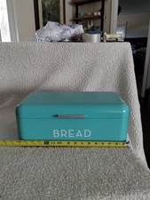 Teal Green MetalBread Box Now Design. Lid Opens From The Top. Kitchen Decor