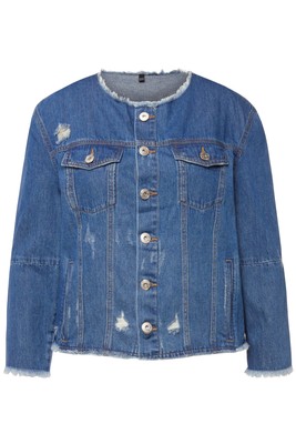 Studio Untold Damen große Größen Jeansjacke Regular Fit Destroy Effekte Patches
