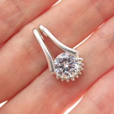 PULGA 925 Sterling Silver Round-Cut C Z Minimalist Slide Charm Pendant