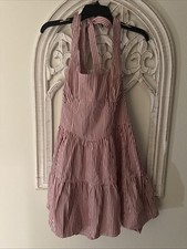 NEW-Wild Fable Women's Tiered Halter Mini A-Line Dress Red & White Stripe Size L