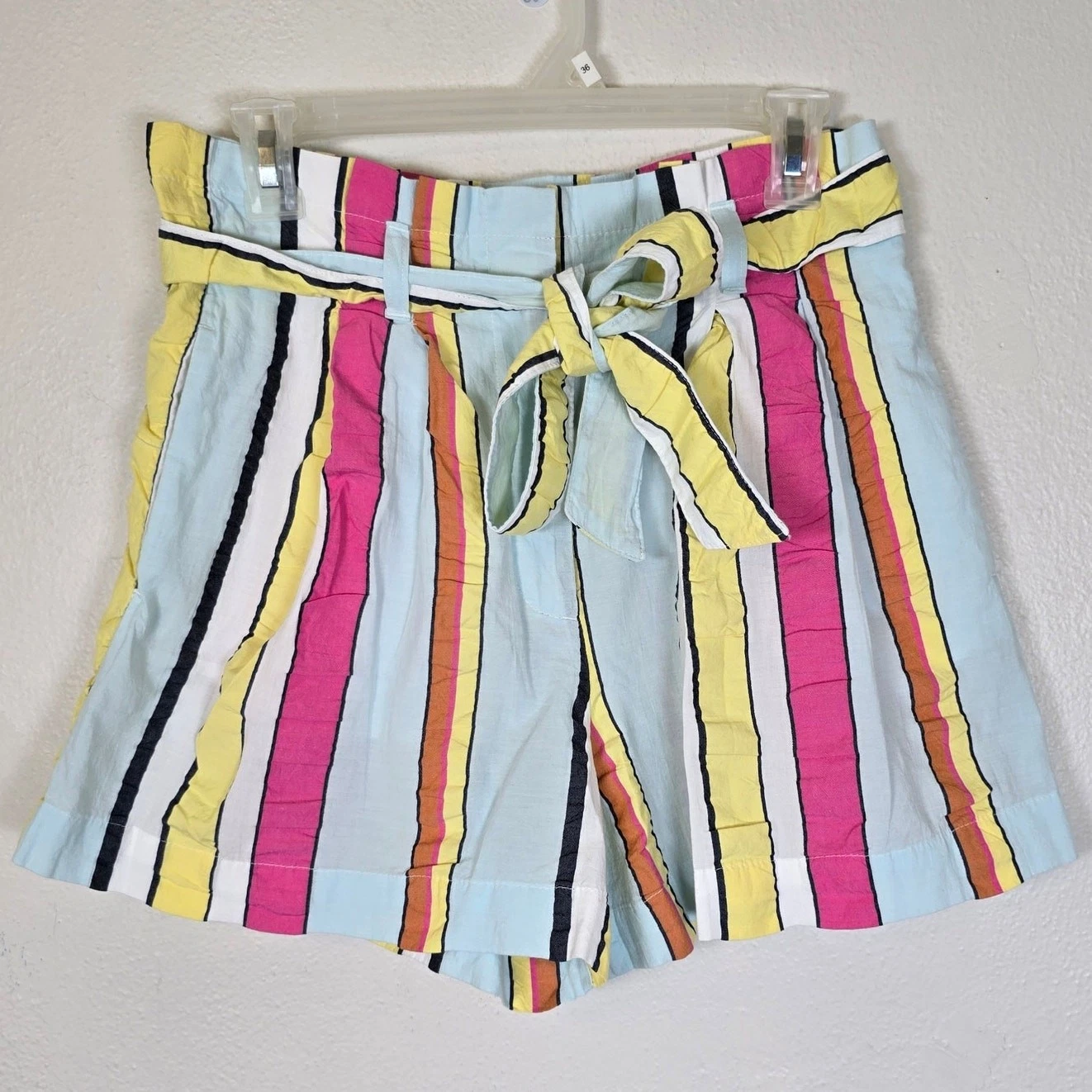 J Crew Paper Bag Shorts Women's 4 Misty Peri Seersucker Stripe Coastal Whimsy