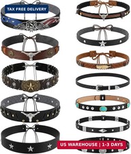 12 Pcs Adjustable Cowboy Hat Bands for Men, Leather Turquoise Beaded Hat Band, E