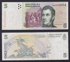 Argentina Banknote 5 Pesos (1998-2003) P.-347 BB/VF