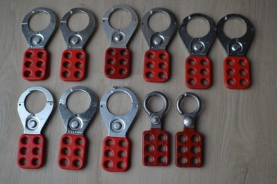 Lot of 9 Used Master Lock Electrical Lockout Safety Hasps and 2 Others. Total 11