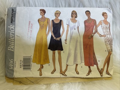 Butterick 3496 EASY Scoop Neck Dress in 2 Lengths, Straight or Flared Sz 6-12
