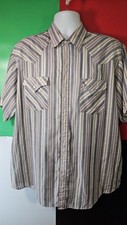 VINTAGE Plains Western Wear Men's Short Sleeved Striped Pearl Snap Shirt Sz XL