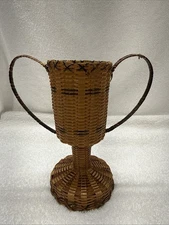 Small Wicker Vase/Chalice Double Handle Boho Decor Basket Vintage 7.5” TALL