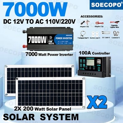 7000W Solar Kit DC 12V - AC 110V/220V Inverter, 2pcs Solar Panels, Controller