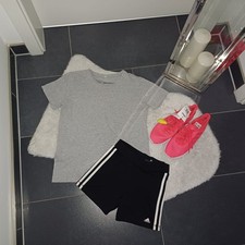 Sportset outfit 146 152 adidas schwarz shorts Climalite shirt Baumwolle Top 