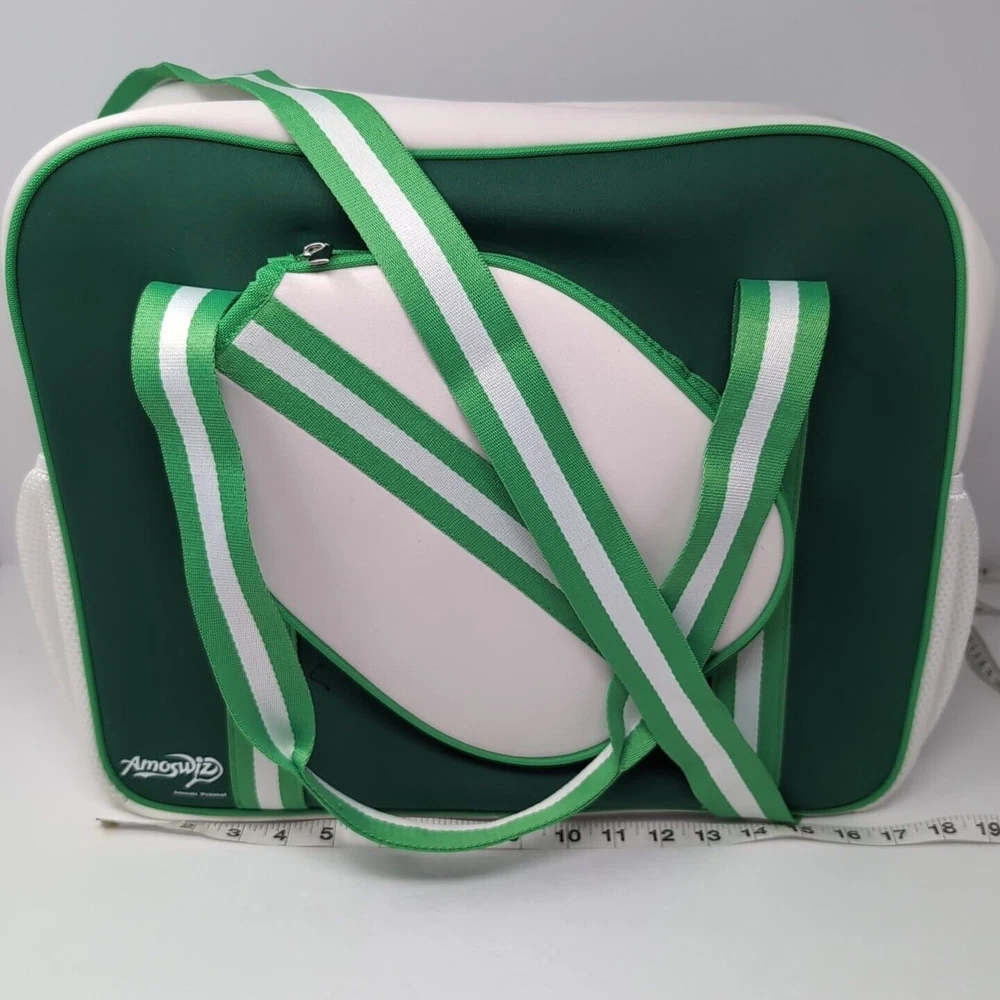 Pickleball Bag Neoprene Crossbody Double Handle Green White XL Tote Pickleball Bag Neoprene Crossbody Double Handle Green White XL Tote