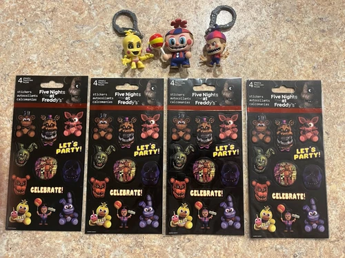 FNAF Five Night at Freddy’s Stickers 4 Unopened Packs 96 Total, with 3 Figures