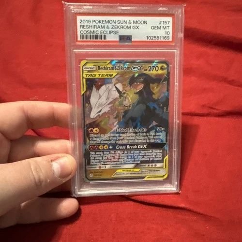 Pokemon Reshiram & Zekrom GX 157/236 Cosmic Eclipse Sun and Moon Tag Team PSA 10