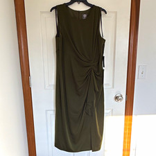 Vince Camuto Women's Green Ruched Sheath Knee-Length Sleeveless Dress Size 16