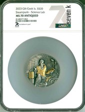 2023 Cook Islands $20 Gilt Steampunk Science Lab 3 Oz 9999 Uhr Ngc Ms70 Antiqued