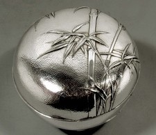 JAPANESE STERLING SILVER BOX c1895 HAND CRAFTED SAMURAI SHOKAI