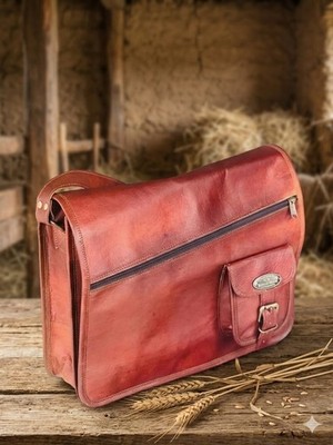 15'' Rare Goat Leather Vintage Laptop Messenger Handmade Campus Bag Satchel