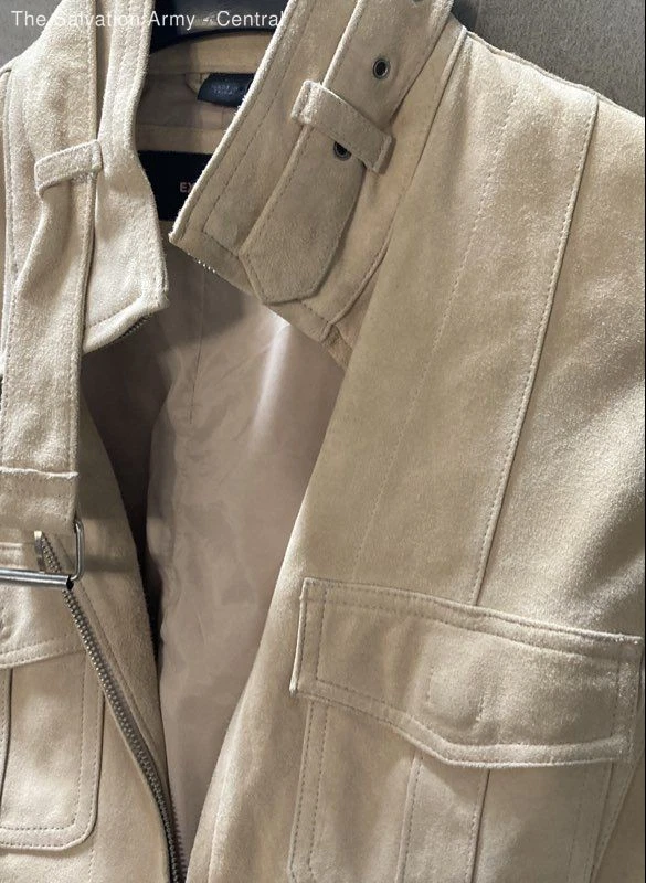 Express Womens Tan Suede Long Sleeve Pockets Full-Zip Jacket Size Large - Image 4 of 4