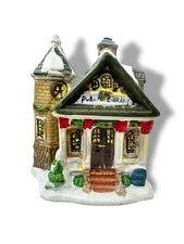 Wellington Square Library Ceramic Christmas Village House Snow Accents 2004