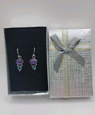 Lively Harmony Amethyst and Blue Topaz Dangle Earrings