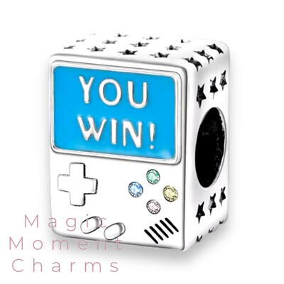 You Win GAME BOY Nintendo European Charm & Pouch - Silber S925 - Gamer Geek 8-bit