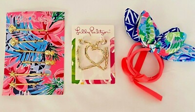 Lot of LILLY PULITZER 3 Hair Ties, BAMBOO HEART EARRINGS  display picture 2