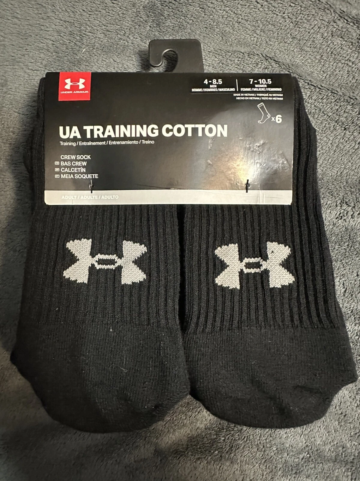 UNDER ARMOUR Mens Crew Socks Training Moisture Wicking 6 Pack Shoe Size 4-8.5