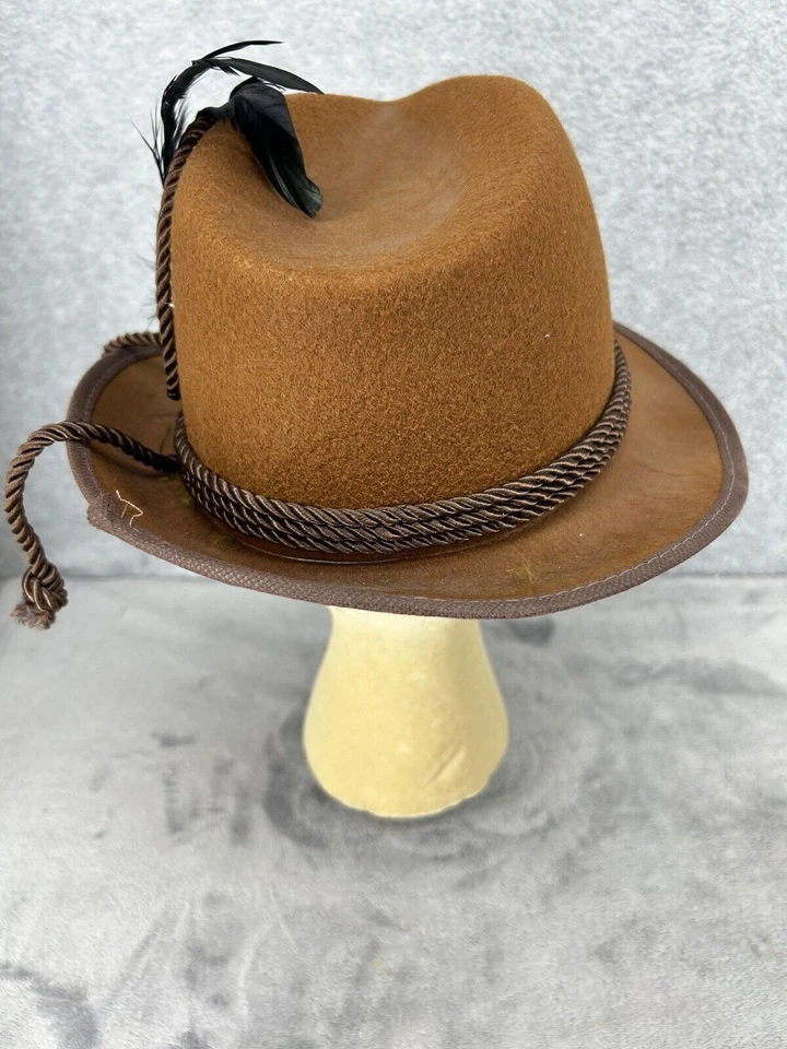Handmade Hat Brown Pressed Felt With Cord & Feathers - Image 3 of 4