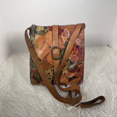 Patricia Nash Painted Italian Leather Crossbody Bag Purse Floral Peach  Mauve