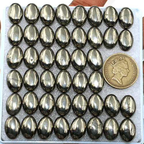 15 PC Natural Golden Pyrite Top Grade 14x10mm Oval Cabochon Calibrated Gemstones - Picture 12 of 18