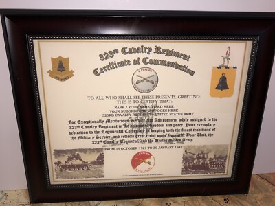 323RD U.S. CAVALRY REGIMENT / COMMEMORATIVE - CERTIFICATE OF COMMENDATION