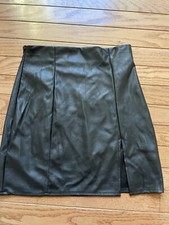 SHEIN Women's Faux Leather Bodycon Split Slim Mini Pencil Skirt Size 2
